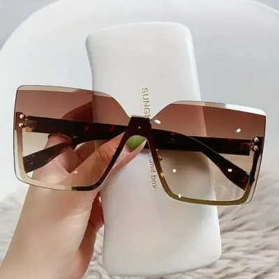 Ladies rimless oversized fashion sunglasses trend driver driving glasses outdoor cycling sports fish